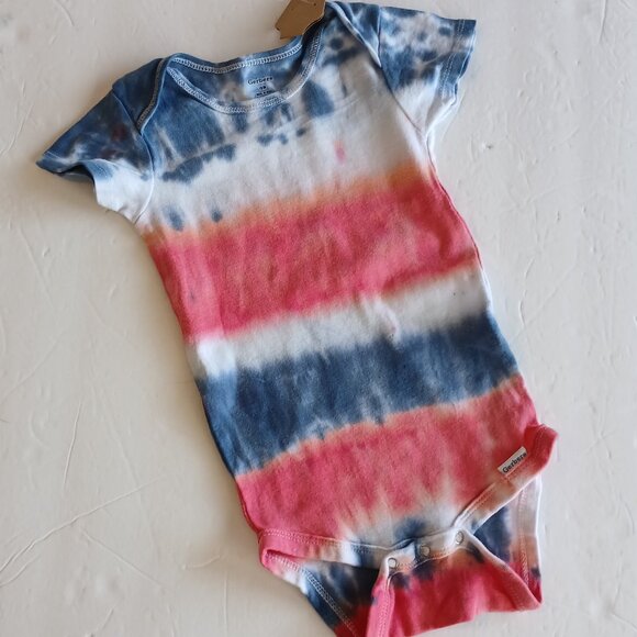 Hand Crafted Other - Tie Dye Red White Blue Stripe Baby Snap Crotch Body Suit July 4th 18 Months NWT